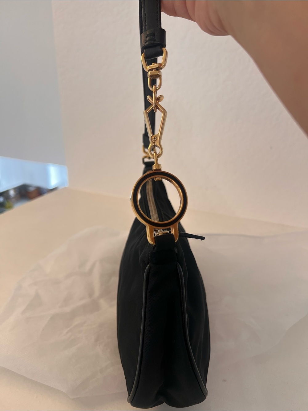 Authentic Prada Black Nylon Mini Shoulder Bag with Gold Hardware - Picture 4 of 14